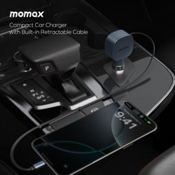 Picture of MOMAX 1-MOVE+ 60W 2-PORT CAR CHARGER WITH BUILT-IN RETRACTABLE CABLE