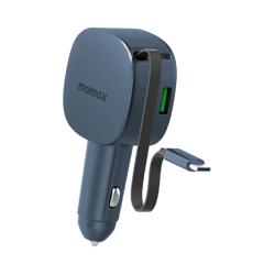 Picture of MOMAX 1-MOVE+ 60W 2-PORT CAR CHARGER WITH BUILT-IN RETRACTABLE CABLE