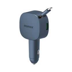 Picture of MOMAX 1-MOVE+ 60W 2-PORT CAR CHARGER WITH BUILT-IN RETRACTABLE CABLE