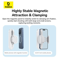 Picture of Baseus TechShot Dual-Support Magnetic & Clamping Selfie Stick Tripod with Bluetooth Remote - White