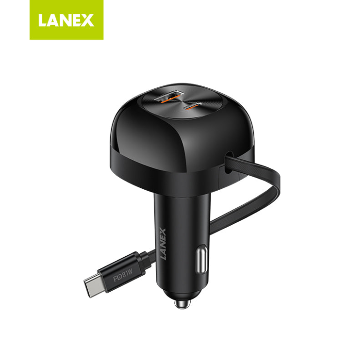 Picture of Lanex LQ19 81W Car Charger with Retractable Type C .8m - Black_LQ19