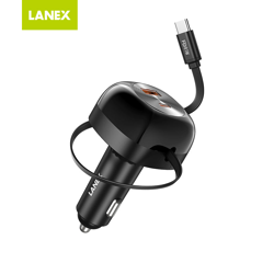 Picture of Lanex LQ19 81W Car Charger with Retractable Type C .8m - Black_LQ19
