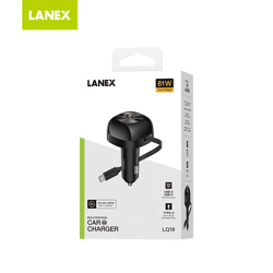 Picture of Lanex LQ19 81W Car Charger with Retractable Type C .8m - Black_LQ19