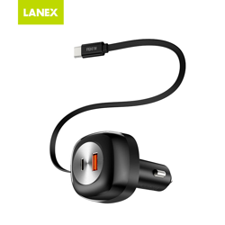 Picture of Lanex LQ19 81W Car Charger with Retractable Type C .8m - Black_LQ19