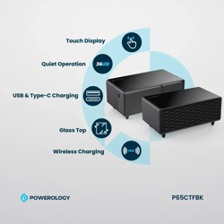 Picture of Powerology 93L Coffee Table Fridge with LED Touch Control Bluetooth Hifi Speaker Black
