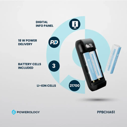 Picture of Powerology Battery Charger & Powerbank with Digital Display - Grey